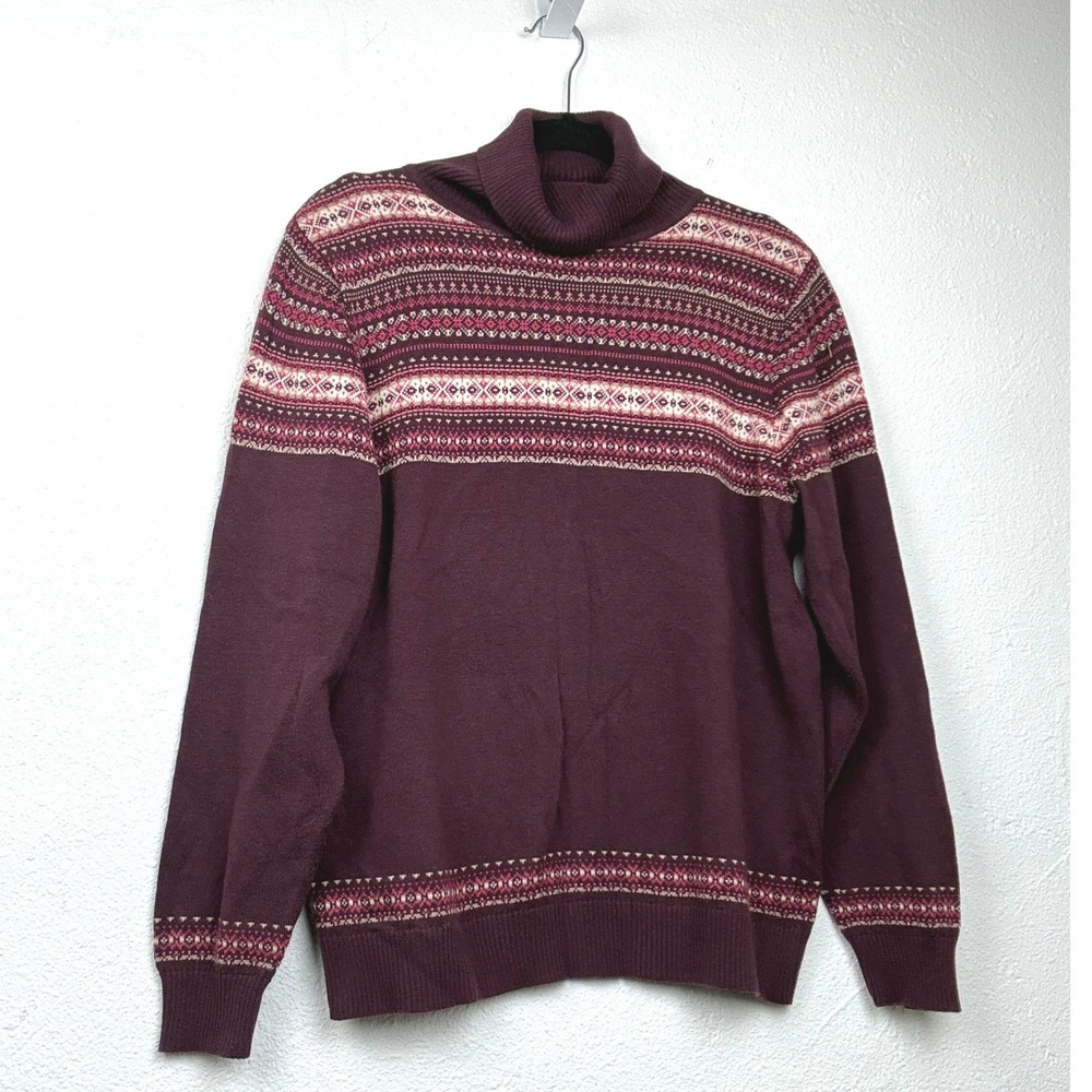 Croft & Barrow Burgundy Turtleneck Sweater - XL - Fair Isle Knit Winter Cozy